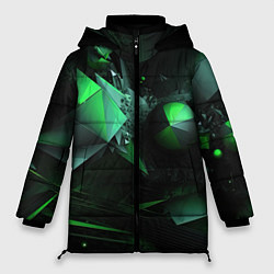 Куртка зимняя женская Геометрическая текстурная зеленая абстракция, цвет: 3D-красный