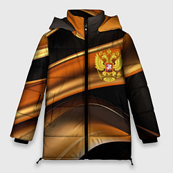 Женская зимняя куртка Герб России на черном золотом фоне