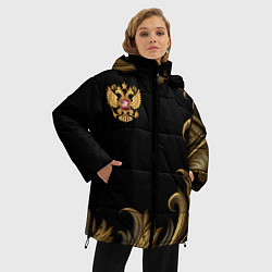 Куртка зимняя женская Герб России и золотистый узор, цвет: 3D-черный — фото 2