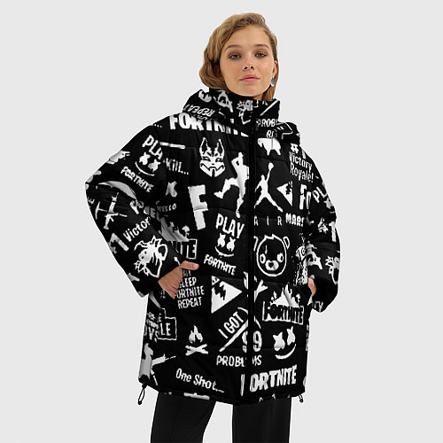 Женская зимняя куртка Fortnite alllogo black / 3D-Светло-серый – фото 3