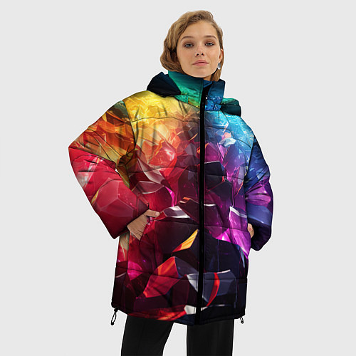 Женская зимняя куртка Радужные блестящие камни / 3D-Светло-серый – фото 3