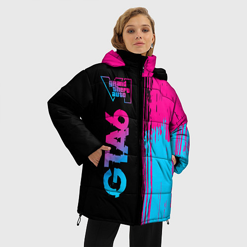 Женская зимняя куртка GTA6 - neon gradient по-вертикали / 3D-Черный – фото 3