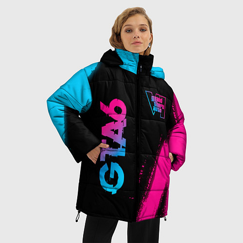 Женская зимняя куртка GTA6 - neon gradient вертикально / 3D-Черный – фото 3