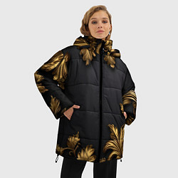 Куртка зимняя женская Золотые объемные листья, цвет: 3D-черный — фото 2