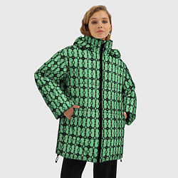 Куртка зимняя женская Чёрные узоры на зелёном, цвет: 3D-черный — фото 2