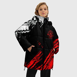 Куртка зимняя женская ФК Манчестер Юнайтед спортивные краски, цвет: 3D-красный — фото 2