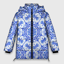 Куртка зимняя женская Славянский узор в стилистике гжель, цвет: 3D-красный