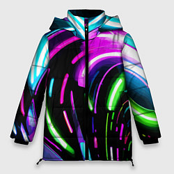 Куртка зимняя женская Неоновая экспрессивная абстракция, цвет: 3D-черный