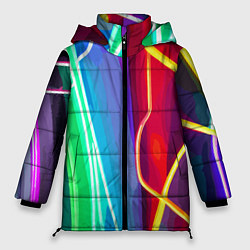 Куртка зимняя женская Абстрактные цветные полосы - композиция, цвет: 3D-красный