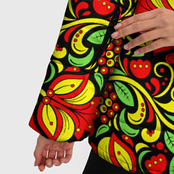 Куртка зимняя женская Хохломская роспись красные цветы и ягоды, цвет: 3D-светло-серый — фото 2