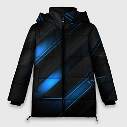 Куртка зимняя женская Синий неоновый яркий свет на черном абстрактном фо, цвет: 3D-черный