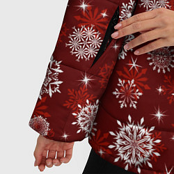 Куртка зимняя женская Snowflakes on a red background, цвет: 3D-светло-серый — фото 2