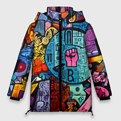 Куртка зимняя женская Кулак - граффити, цвет: 3D-черный