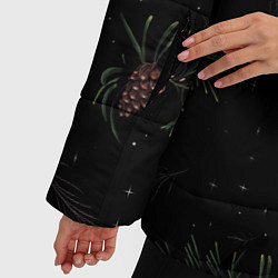 Куртка зимняя женская Ветка елки с шишками на черном фоне, цвет: 3D-светло-серый — фото 2