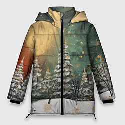 Куртка зимняя женская Большая луна и новогодний лес, цвет: 3D-светло-серый