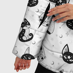 Куртка зимняя женская Черно-белые магические котики - паттерн, цвет: 3D-светло-серый — фото 2