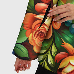 Куртка зимняя женская Жостово роспись цветы традиционный узор, цвет: 3D-красный — фото 2