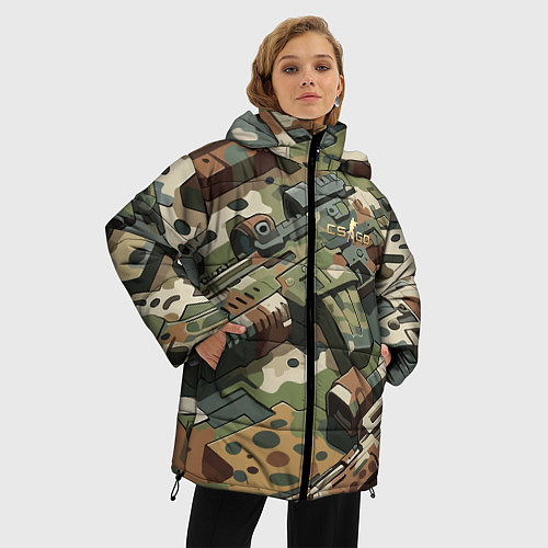 Женская зимняя куртка Контр Страйк - милитари стиль / 3D-Светло-серый – фото 3