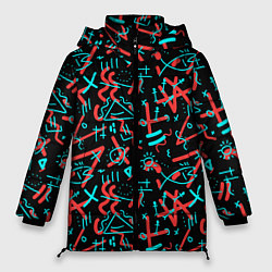 Куртка зимняя женская Цветные геометрические каракули, цвет: 3D-светло-серый