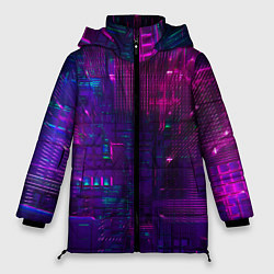 Куртка зимняя женская Неоновые огни квадратов, цвет: 3D-черный
