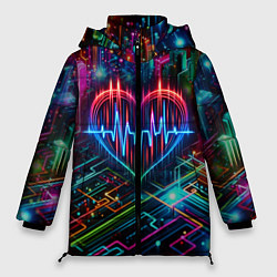 Женская зимняя куртка Неоновое сердце - кардиограмма