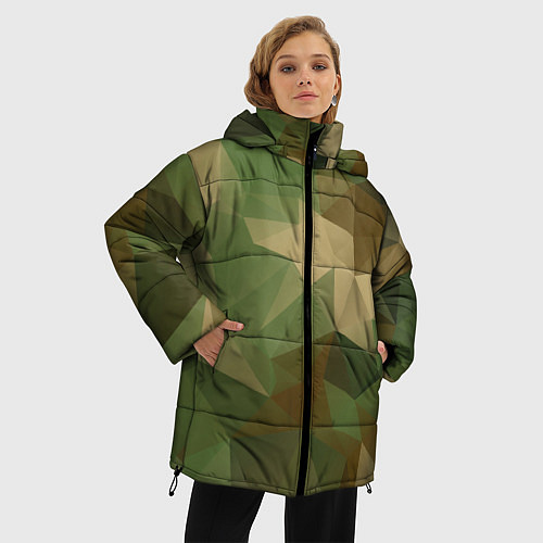Женская зимняя куртка Камуфляжный геометрический паттерн / 3D-Черный – фото 3