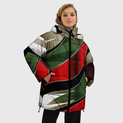 Куртка зимняя женская Белые зеленые и красные полосы, цвет: 3D-светло-серый — фото 2