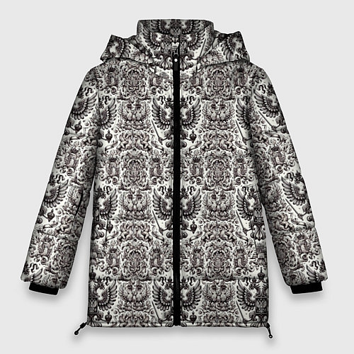 Женская зимняя куртка Паттерн герба России на белом фоне / 3D-Красный – фото 1