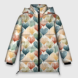 Куртка зимняя женская Разноцветные нарисованные сердечки, цвет: 3D-светло-серый