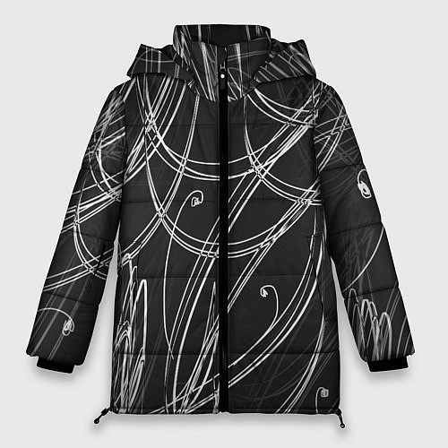 Женская зимняя куртка Черно-белые завитки / 3D-Красный – фото 1