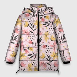 Куртка зимняя женская Абстрактный паттерн с цветами, цвет: 3D-черный