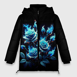 Куртка зимняя женская Розы в голубом огне, цвет: 3D-светло-серый
