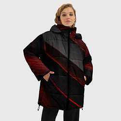 Куртка зимняя женская Красная абстракция с черными линиями, цвет: 3D-красный — фото 2