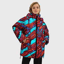 Куртка зимняя женская Красные фрагменты на голубом фоне, цвет: 3D-черный — фото 2