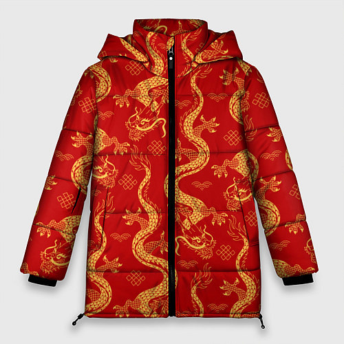 Женская зимняя куртка Желтый - дракон / 3D-Красный – фото 1