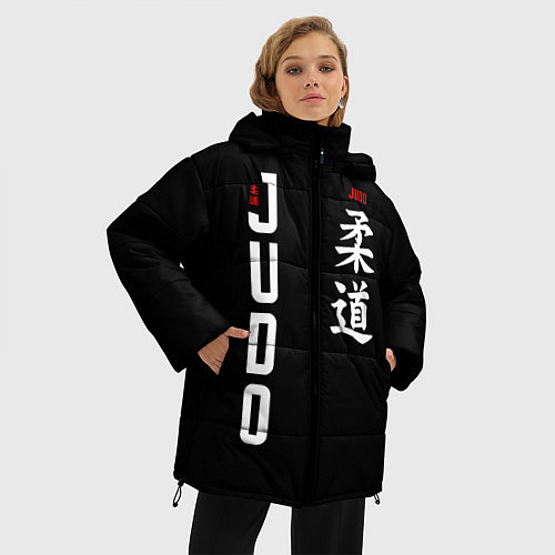 Женская зимняя куртка Борьба дзюдо с иероглифом / 3D-Черный – фото 3