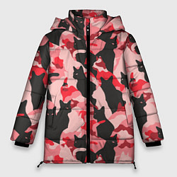 Куртка зимняя женская Розовый камуфляж из котов, цвет: 3D-красный
