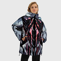Куртка зимняя женская Чёрно-красная агрессивная абстракция на белом фоне, цвет: 3D-светло-серый — фото 2