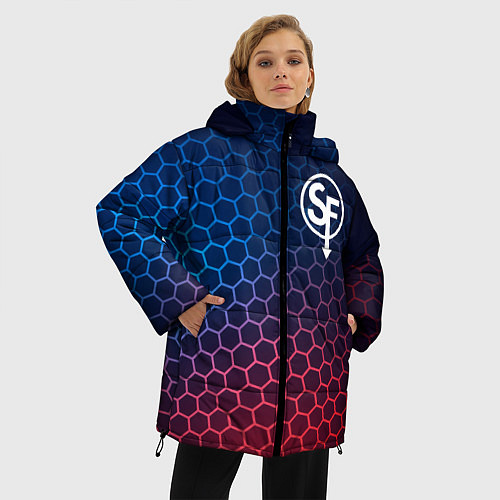 Женская зимняя куртка Sally Face неоновые соты / 3D-Черный – фото 3