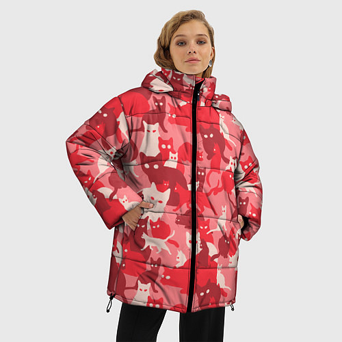 Женская зимняя куртка Розовый кошачий комуфляж / 3D-Черный – фото 3