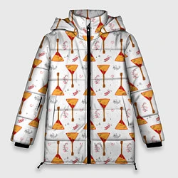 Куртка зимняя женская Узор из музыкальных инструментов балалаек, цвет: 3D-красный