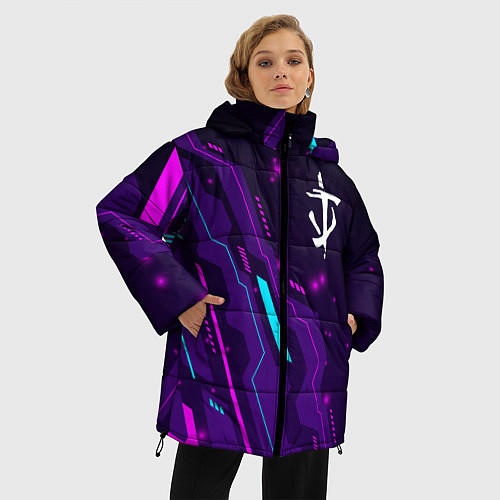 Женская зимняя куртка Doom neon gaming / 3D-Черный – фото 3