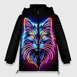 Куртка зимняя женская Суровый неоновый кот, цвет: 3D-светло-серый
