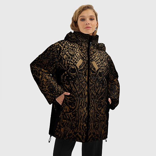 Женская зимняя куртка Золотой узор маори / 3D-Черный – фото 3