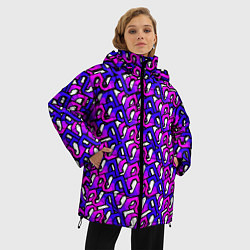 Куртка зимняя женская Фиолетовый узор и чёрная обводка, цвет: 3D-красный — фото 2