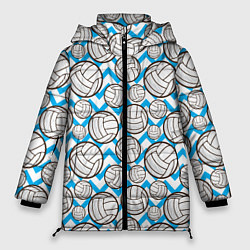 Куртка зимняя женская Мячи волейбольные паттерн, цвет: 3D-красный