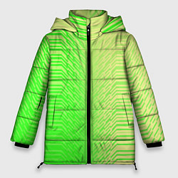 Куртка зимняя женская Зелёные градиентные линии, цвет: 3D-светло-серый
