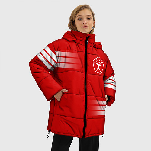 Женская зимняя куртка СССР гост три полоски / 3D-Красный – фото 3