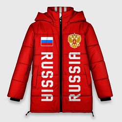 Куртка зимняя женская Россия три полоски на красном фоне, цвет: 3D-черный