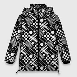 Куртка зимняя женская Черно белый узор из геометрических фигур, цвет: 3D-красный